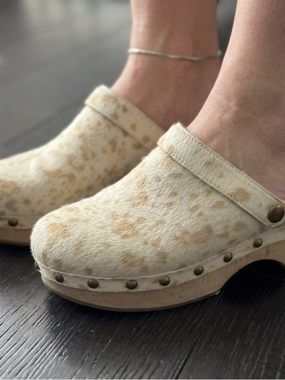 J. Crew Cow Print Calf Hair Clogs Size 7.5